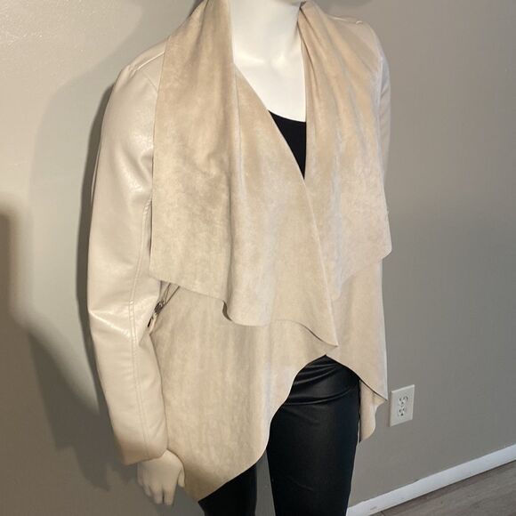 Womens Beautiful High- Low Faux Leather & Suede Jacket - Size Large - Picture 5 of 12
